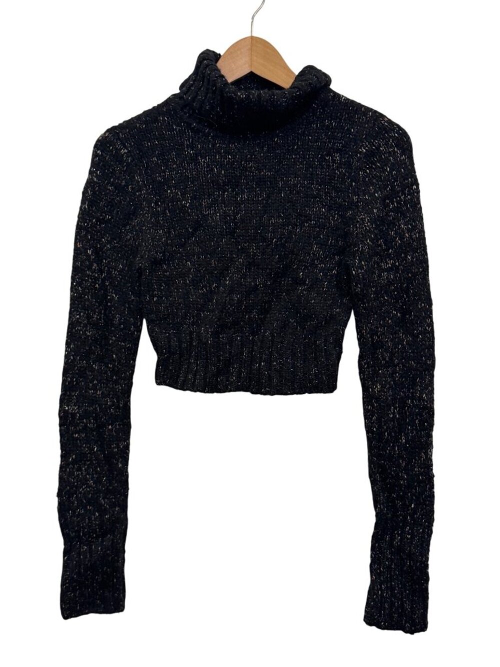 Guess Black Metallic Knit Cropped Turtleneck Sweater Size Small